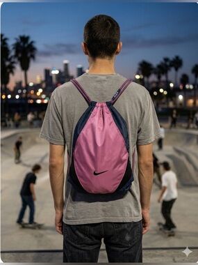 Nike Pink and Navy Drawstring Gym Sack Backpack
